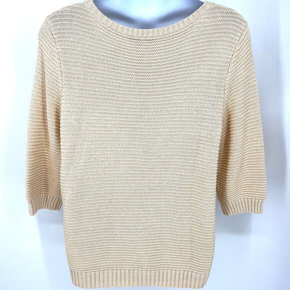 VTG Womens Lauren Ralph Lauren Beige Ribbed Knit Sweater ¾ Sleeve 2XL **READ** - Picture 2 of 8